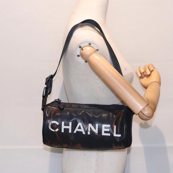 CHANEL Sports Line Shoulder Bag Nylon Black CC Auth - Picture 1 of 16